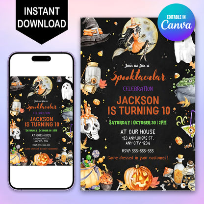 Editable Spooktacular Halloween Birthday Invitation - CreativeRino
