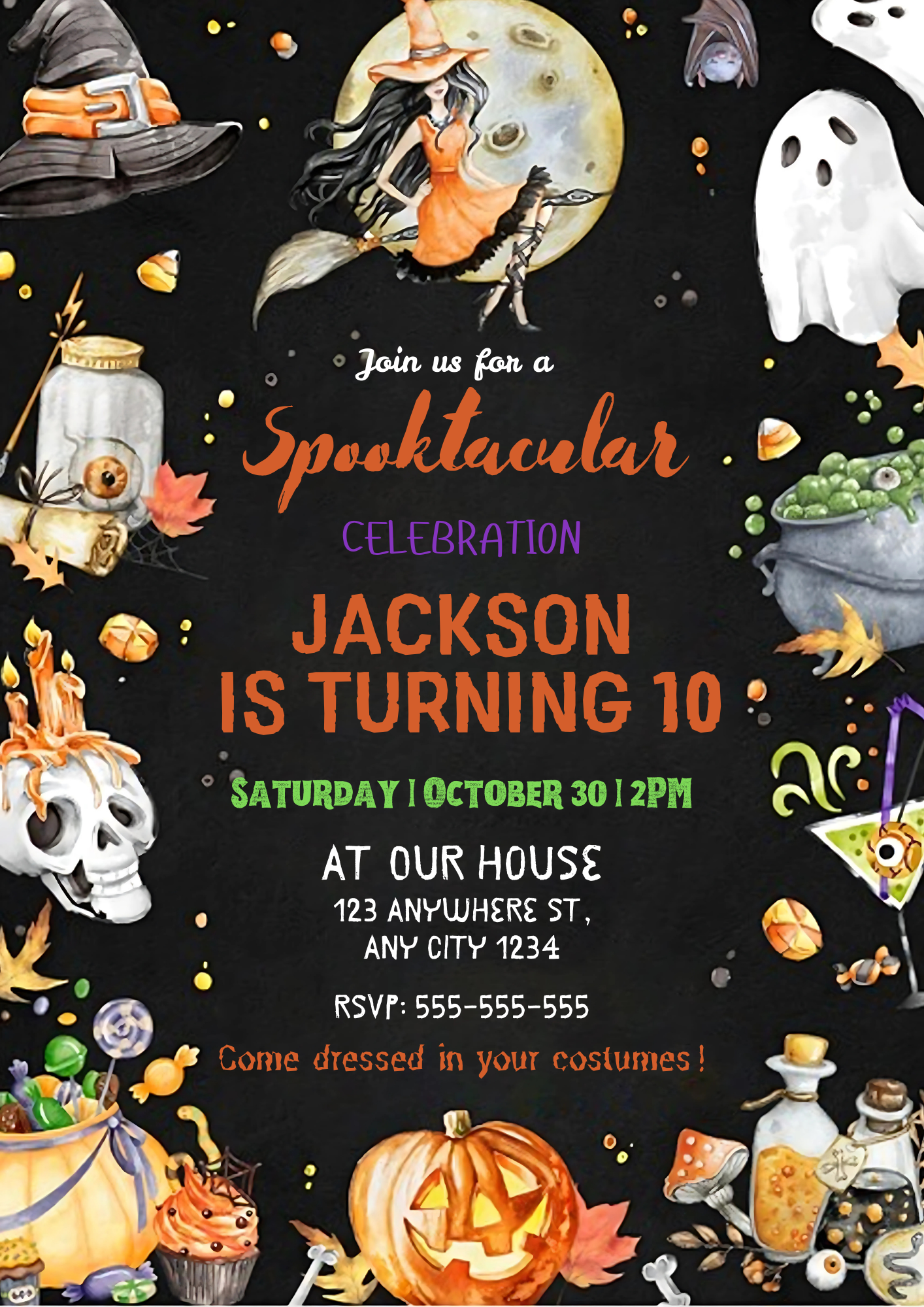 Editable Spooktacular Halloween Birthday Invitation - CreativeRino