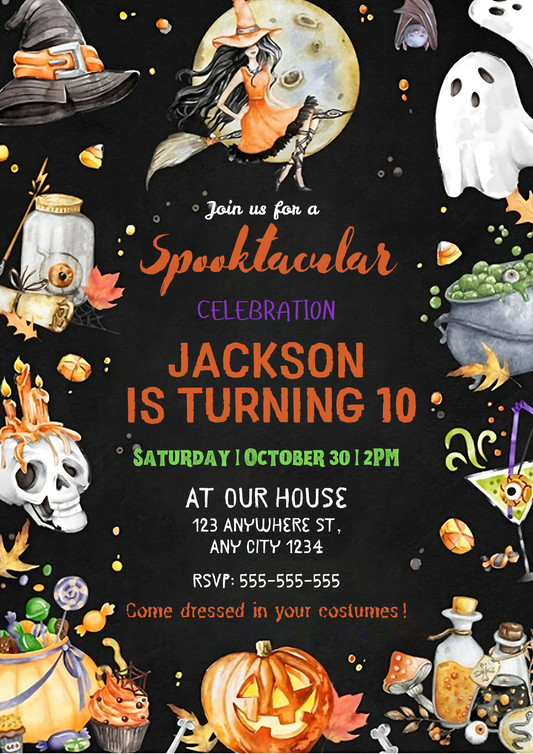 Editable Spooktacular Halloween Birthday Invitation - CreativeRino