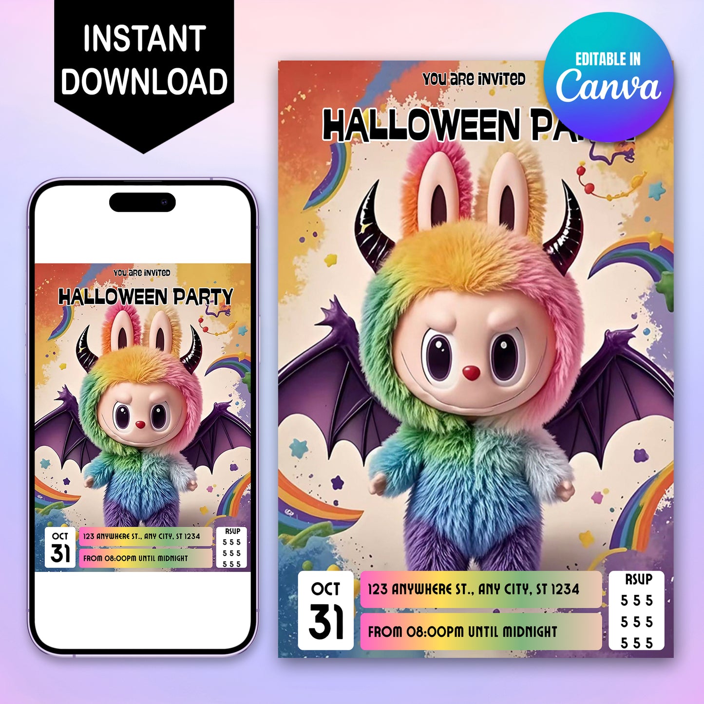 Editable Labubu Halloween Party Invitation - CreativeRino