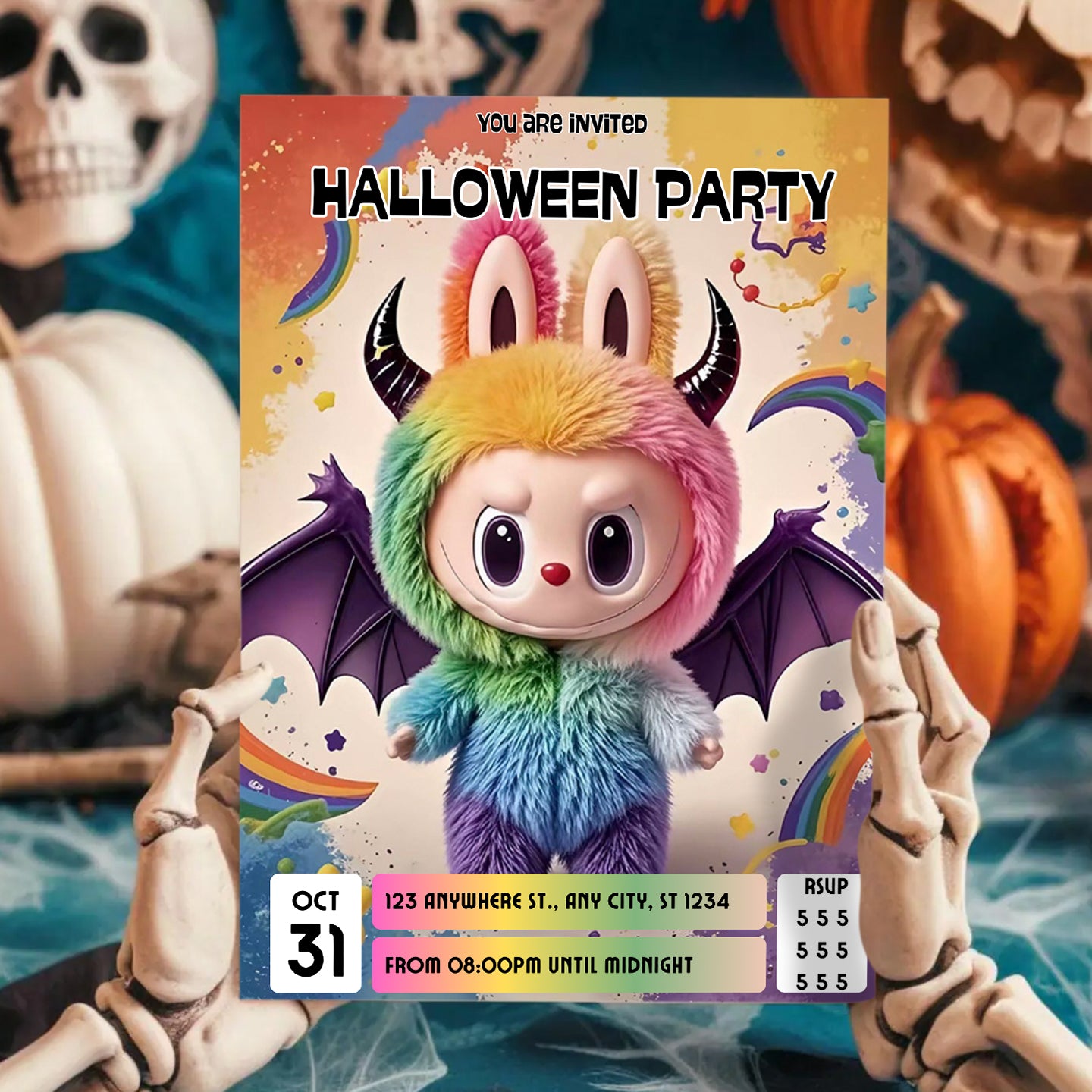 Editable Labubu Halloween Party Invitation - CreativeRino