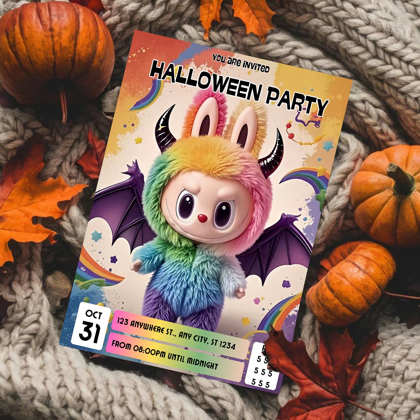 Editable Labubu Halloween Party Invitation - CreativeRino