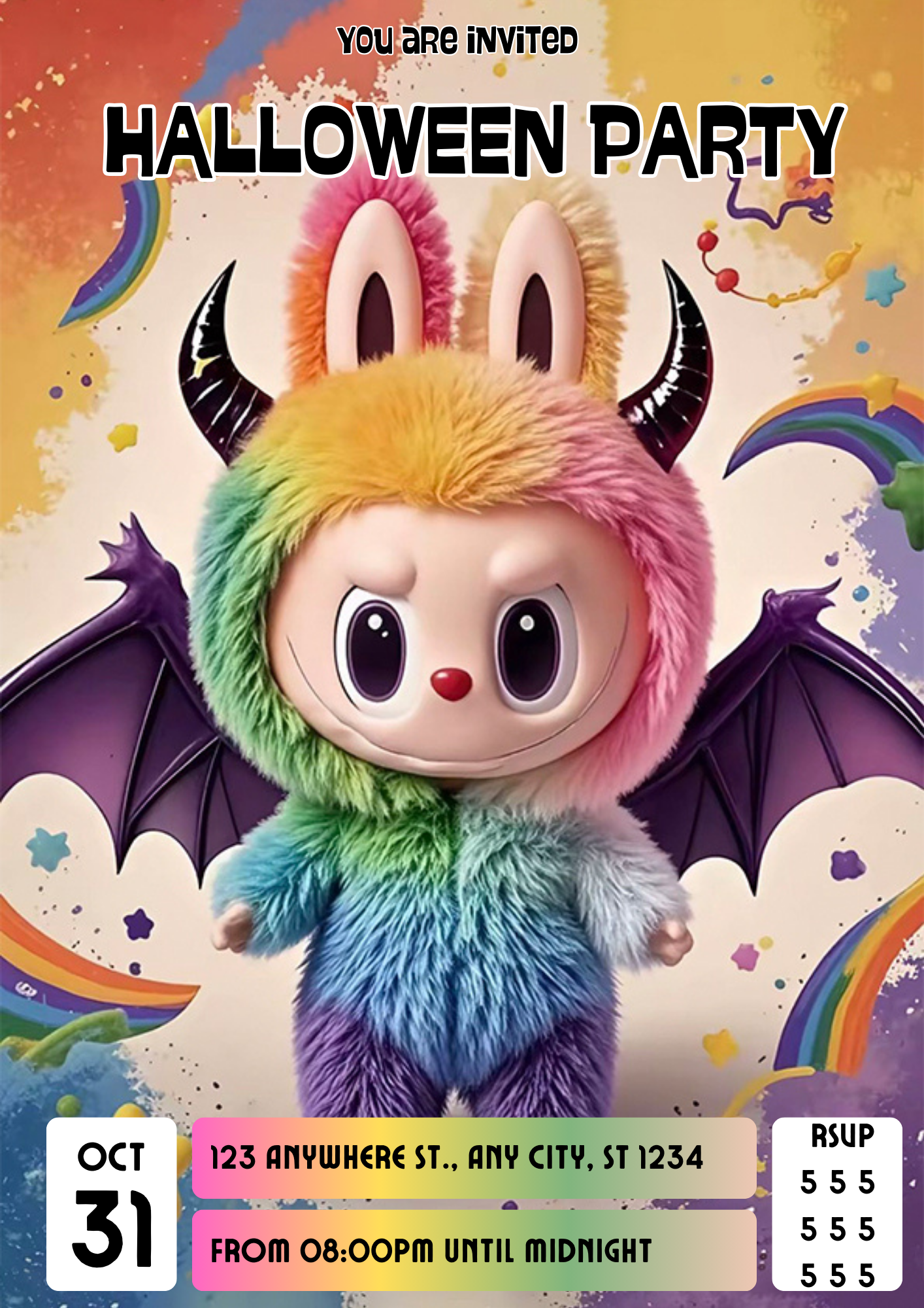 Editable Labubu Halloween Party Invitation - CreativeRino