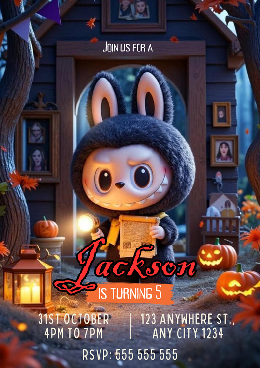 Labubu Halloween Birthday Party Invitation - CreativeRino