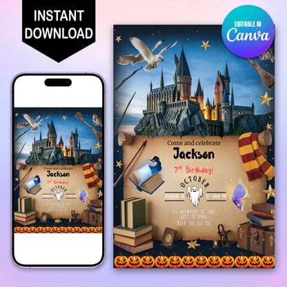 Harry Potter Halloween Birthday Party Invitation - CreativeRino