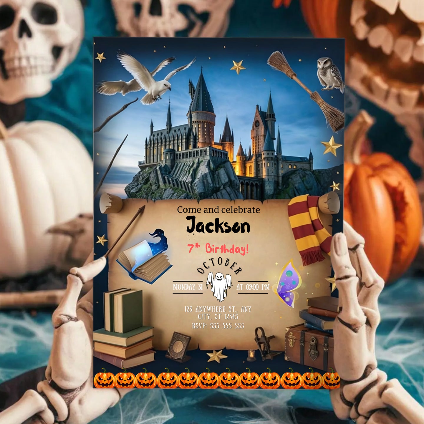 Harry Potter Halloween Birthday Party Invitation - CreativeRino