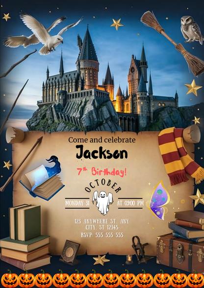 Harry Potter Halloween Birthday Party Invitation - CreativeRino