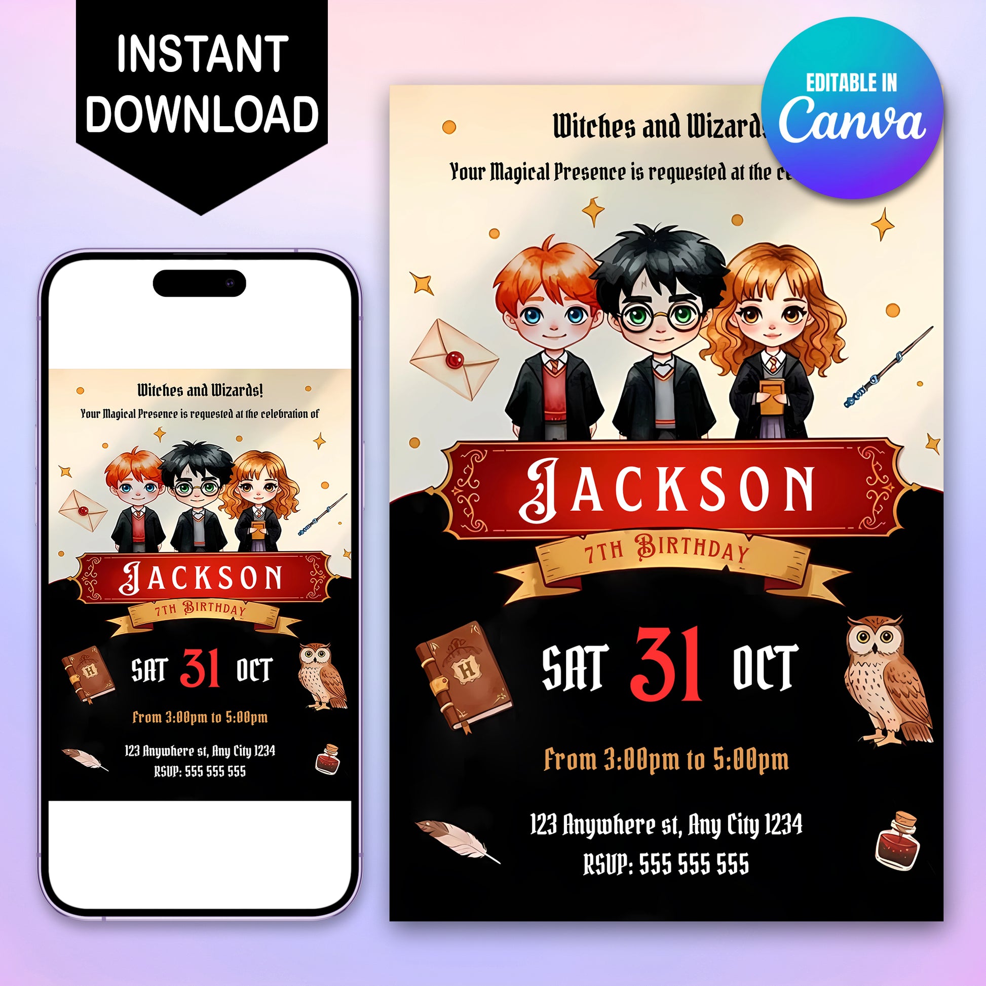 Harry Potter Halloween Birthday Invitation - CreativeRino