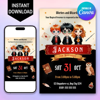 Harry Potter Halloween Birthday Invitation - CreativeRino