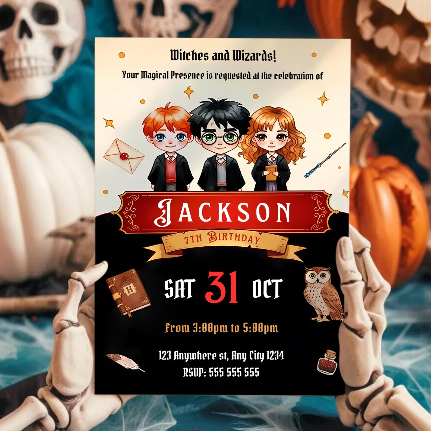 Harry Potter Halloween Birthday Invitation - CreativeRino