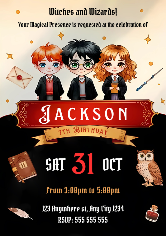 Harry Potter Halloween Birthday Invitation - CreativeRino