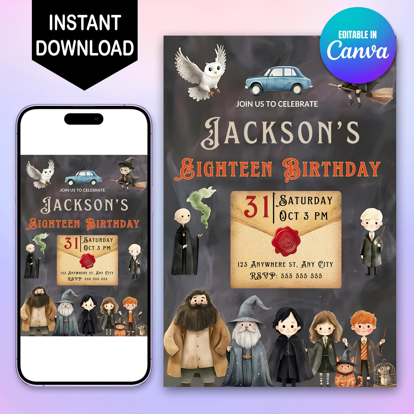 Editable Harry Potter Halloween Party Invitation - CreativeRino