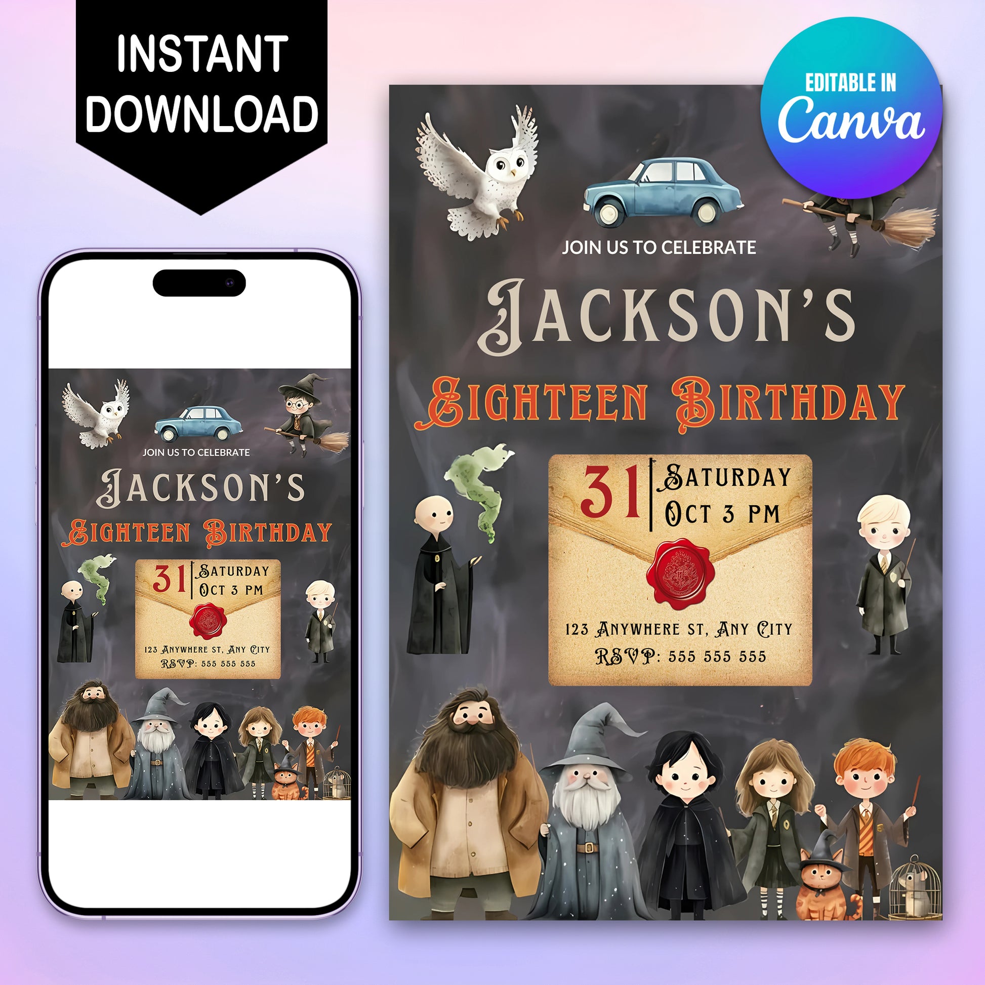 Editable Harry Potter Halloween Party Invitation - CreativeRino