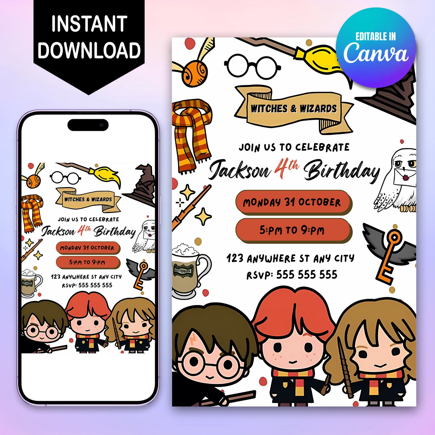 Editable Harry Potter Halloween Party Invitation Template - CreativeRino