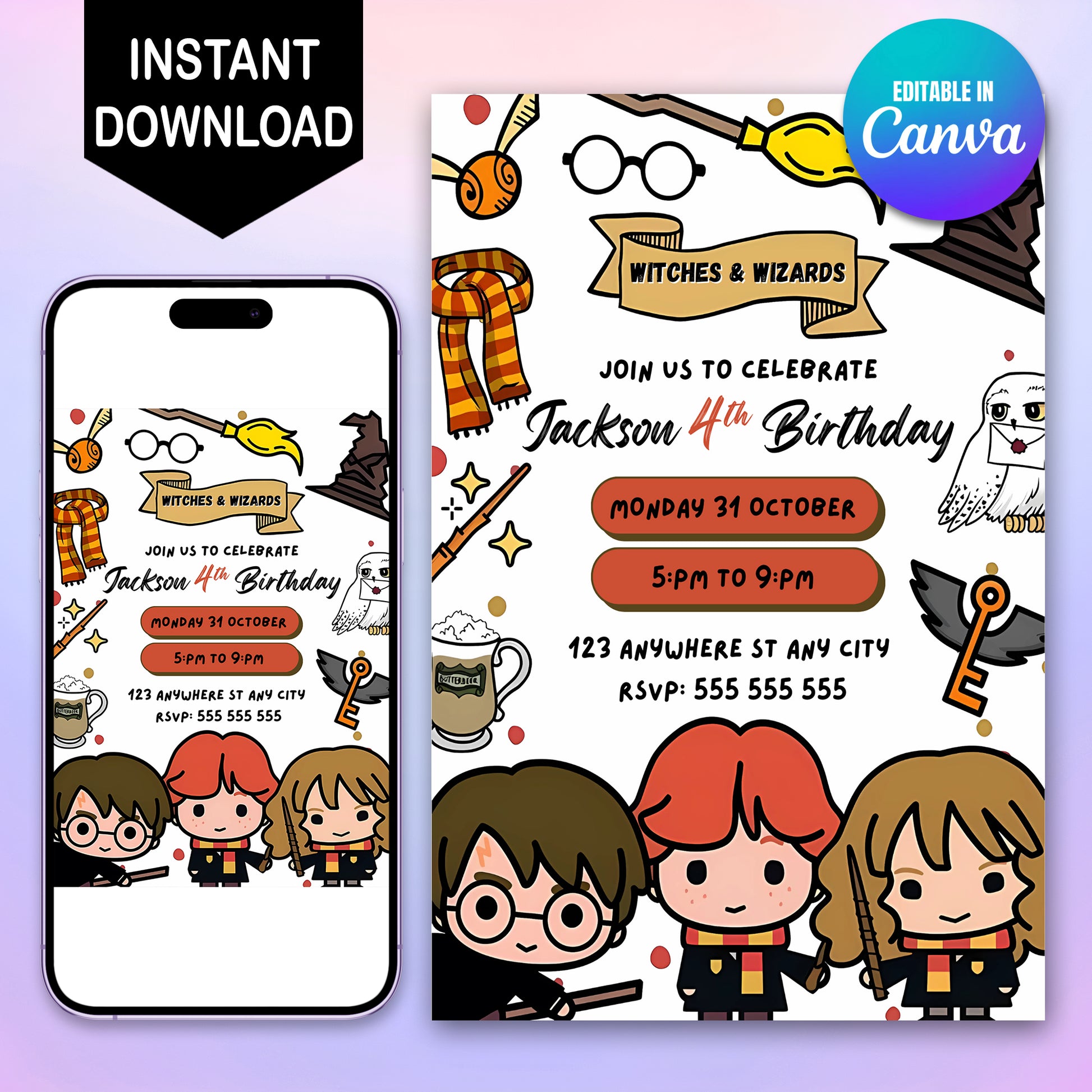 Editable Harry Potter Halloween Party Invitation Template - CreativeRino