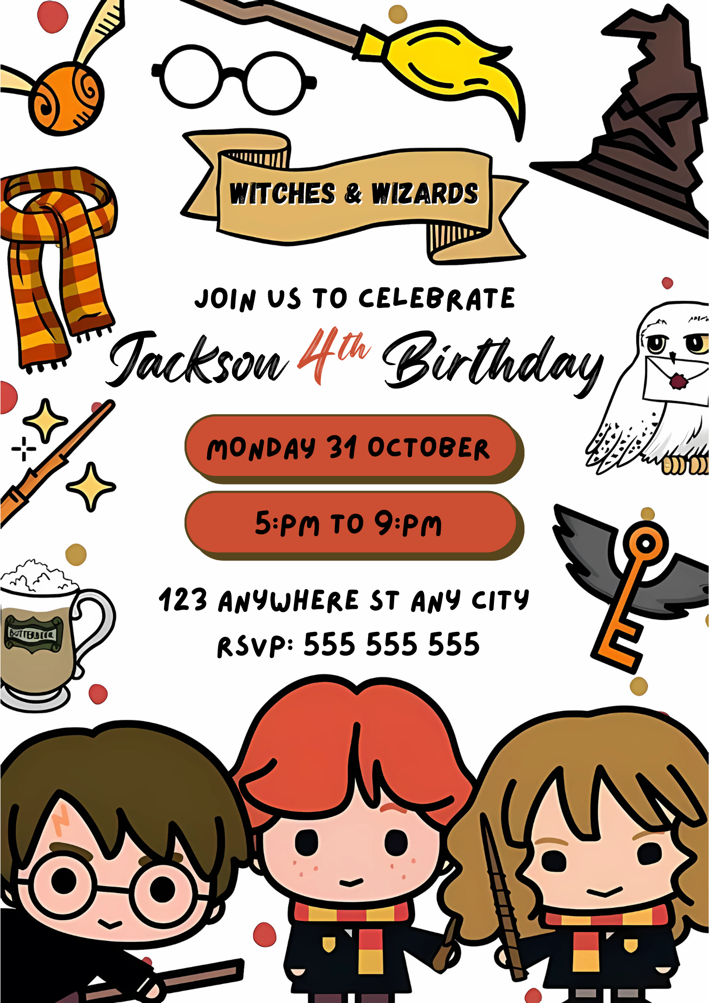 Editable Harry Potter Halloween Party Invitation Template - CreativeRino