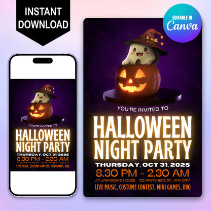 Ghost Pumpkin Halloween Party Invitation - CreativeRino