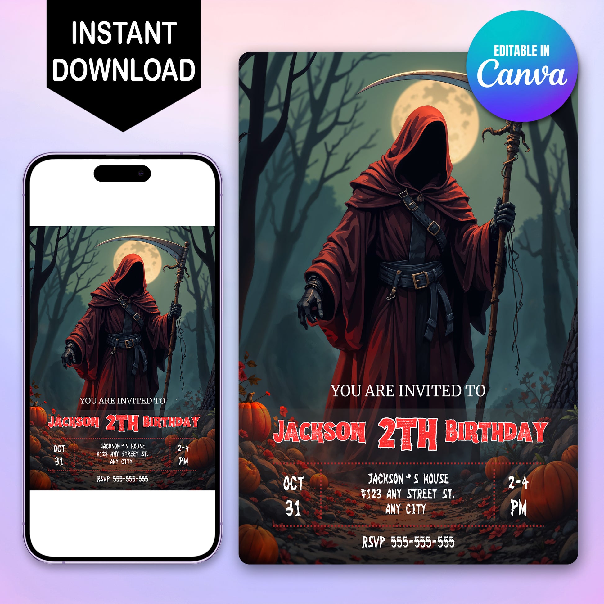 Grim Reaper Halloween Birthday Invitation - CreativeRino