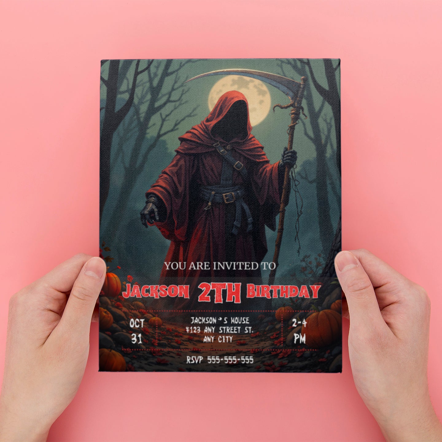 Grim Reaper Halloween Birthday Invitation - CreativeRino