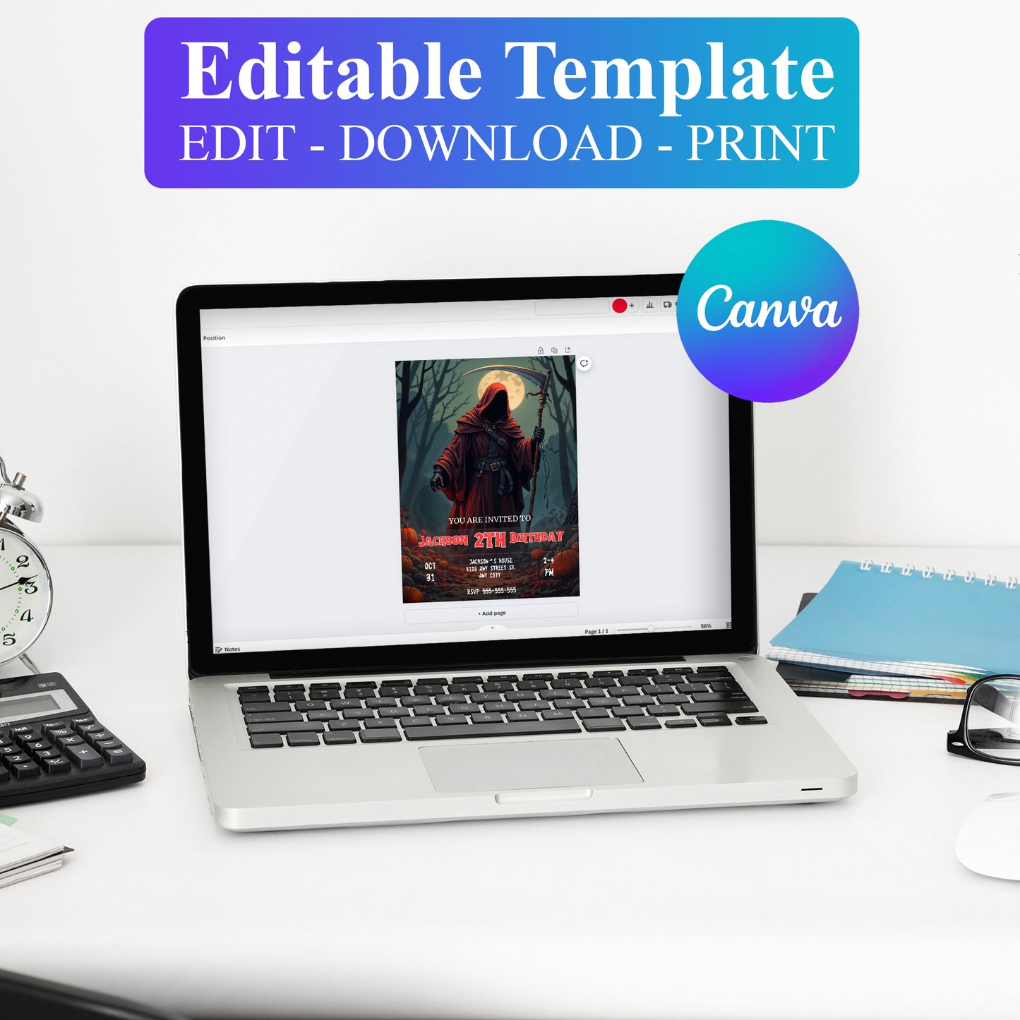 Grim Reaper Halloween Birthday Invitation - CreativeRino