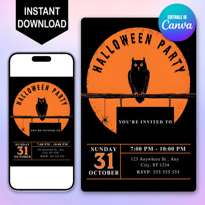 Owl Halloween Party Invitation - CreativeRino