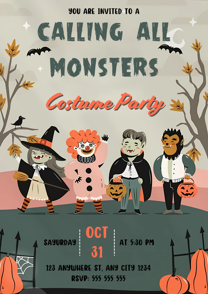 Calling All Monsters Halloween Invitation - CreativeRino