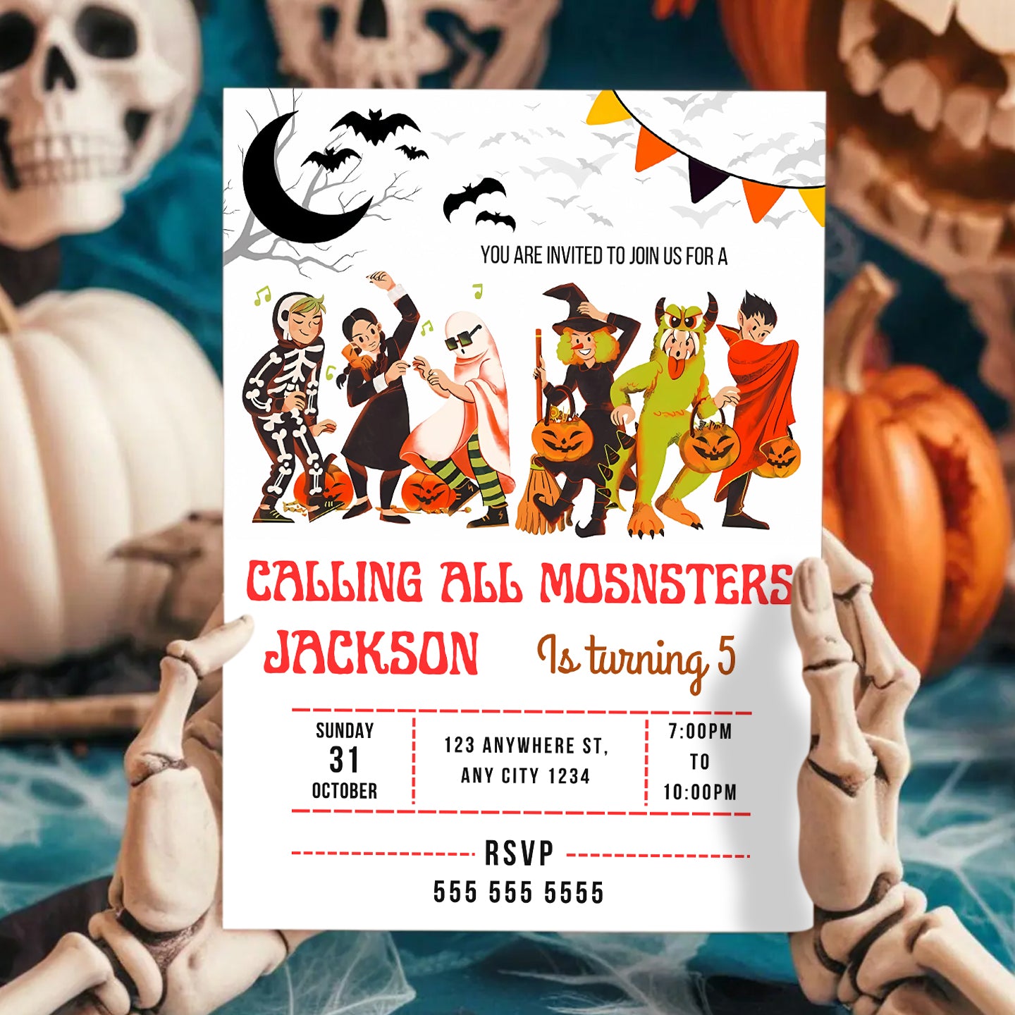 Calling All Monsters Halloween Birthday Invitation - CreativeRino