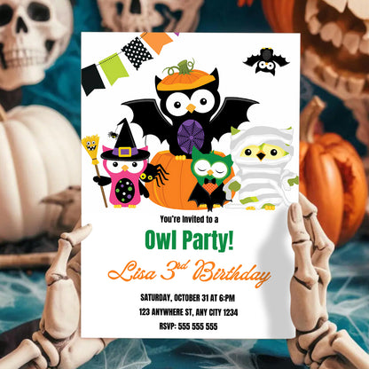 Owl Halloween Birthday Invitation - CreativeRino
