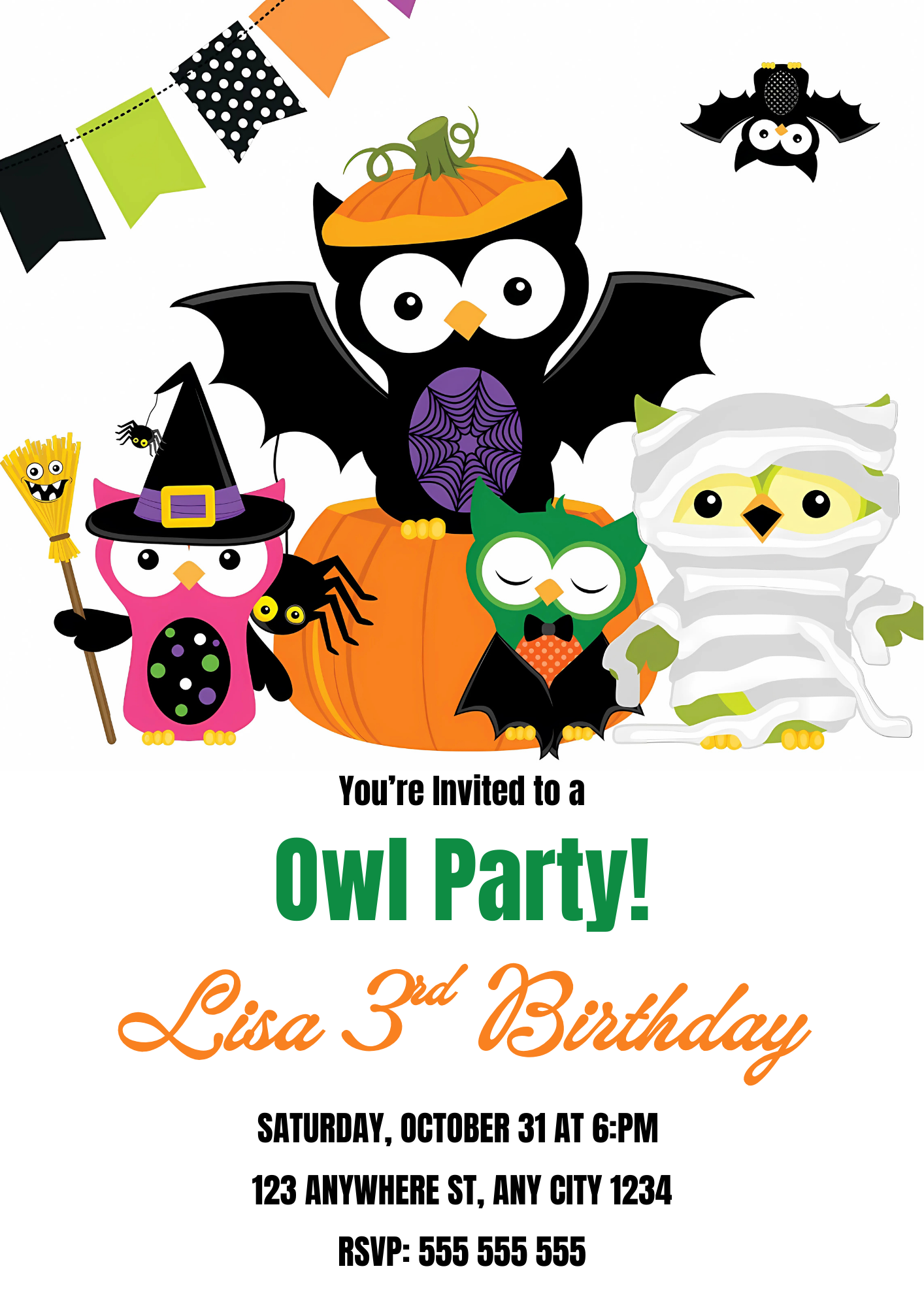 Owl Halloween Birthday Invitation - CreativeRino
