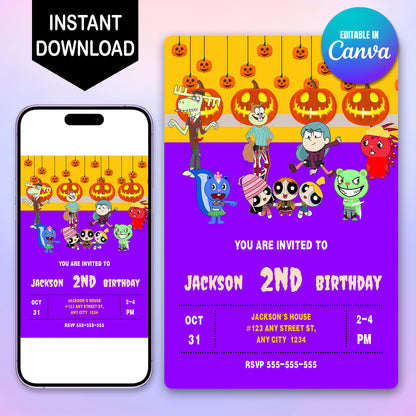 Powerpuff Girls Halloween Birthday Party Invitation - CreativeRino