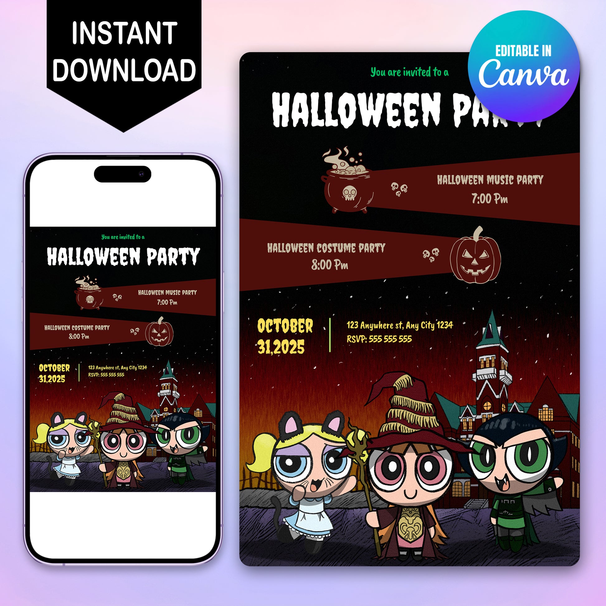 Powerpuff Girls Halloween Birthday Party Invitation - CreativeRino