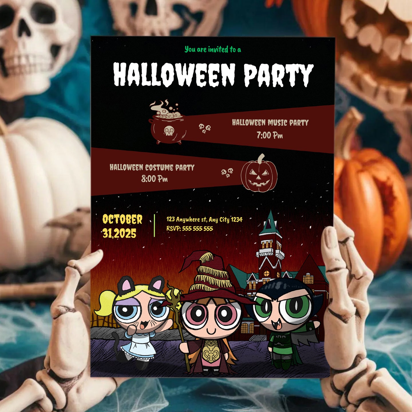 Powerpuff Girls Halloween Birthday Party Invitation - CreativeRino