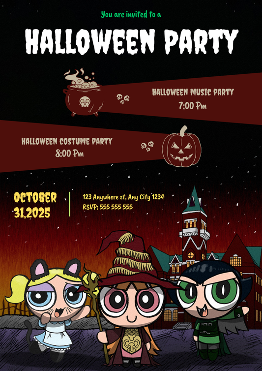 Powerpuff Girls Halloween Birthday Party Invitation - CreativeRino