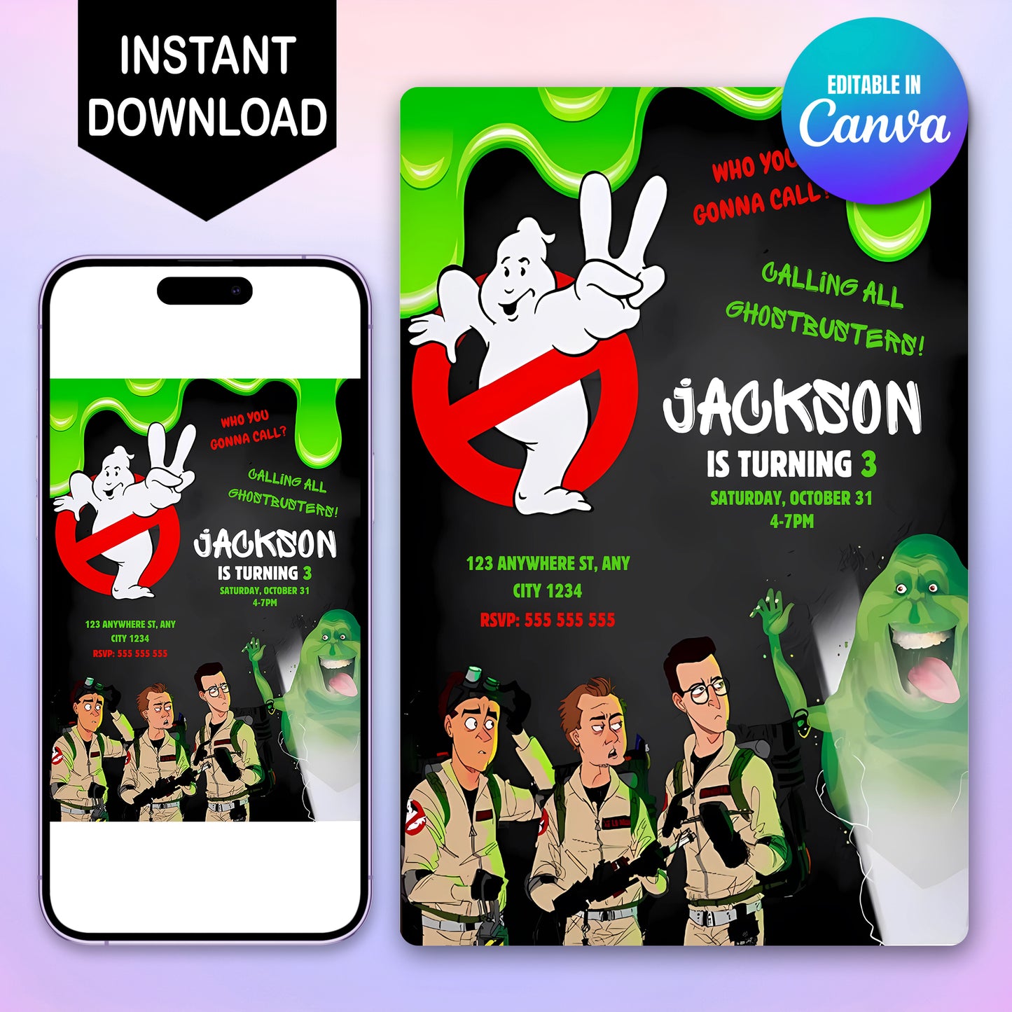 Ghostbusters Halloween Birthday Party Invitation Template - CreativeRino