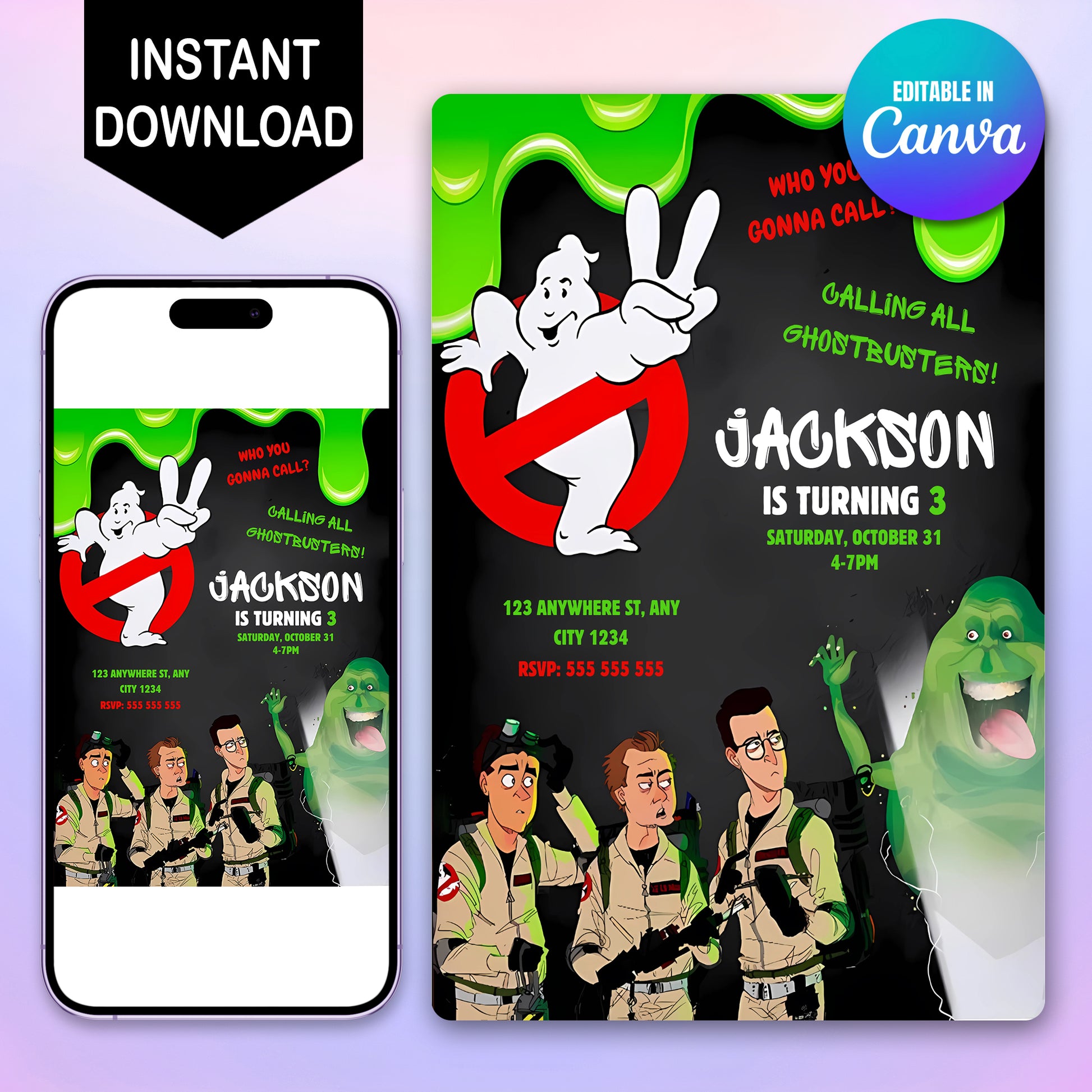Ghostbusters Halloween Birthday Party Invitation Template - CreativeRino