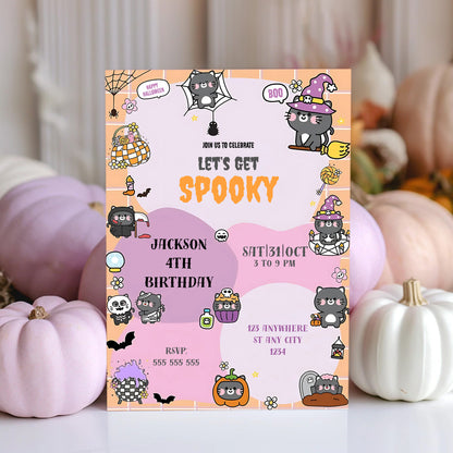 Bat Cat Halloween Birthday Party Invitation - CreativeRino
