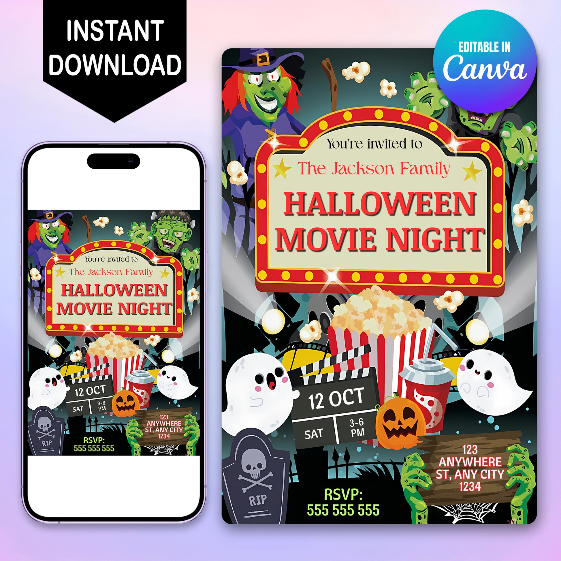 Horror Movie Night Halloween Invitation - CreativeRino