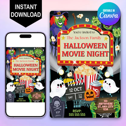 Horror Movie Night Halloween Invitation - CreativeRino