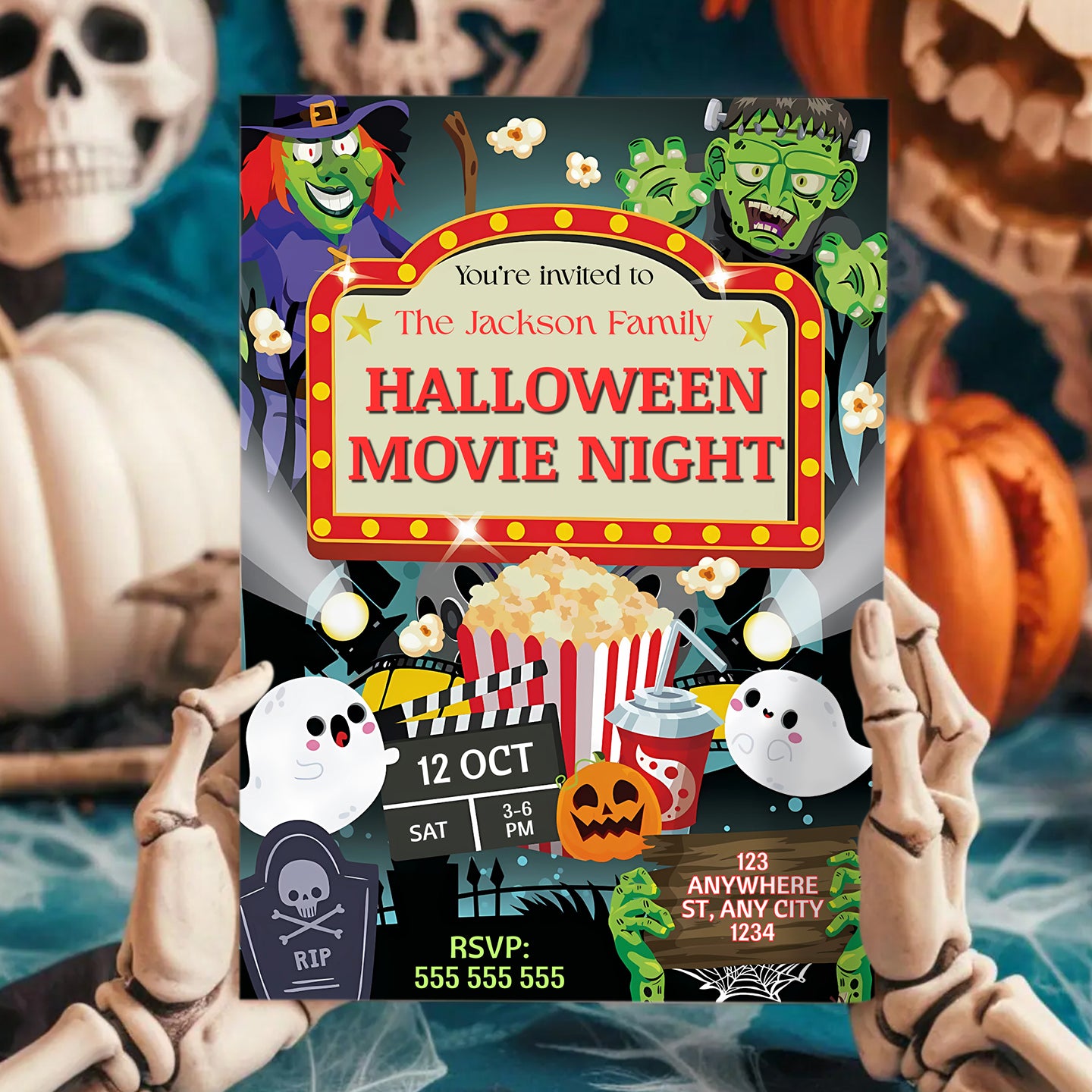 Horror Movie Night Halloween Invitation - CreativeRino