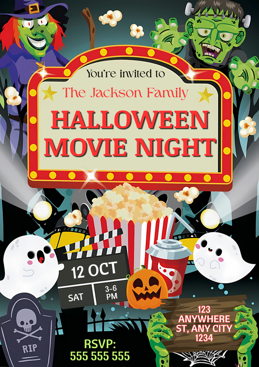 Horror Movie Night Halloween Invitation - CreativeRino