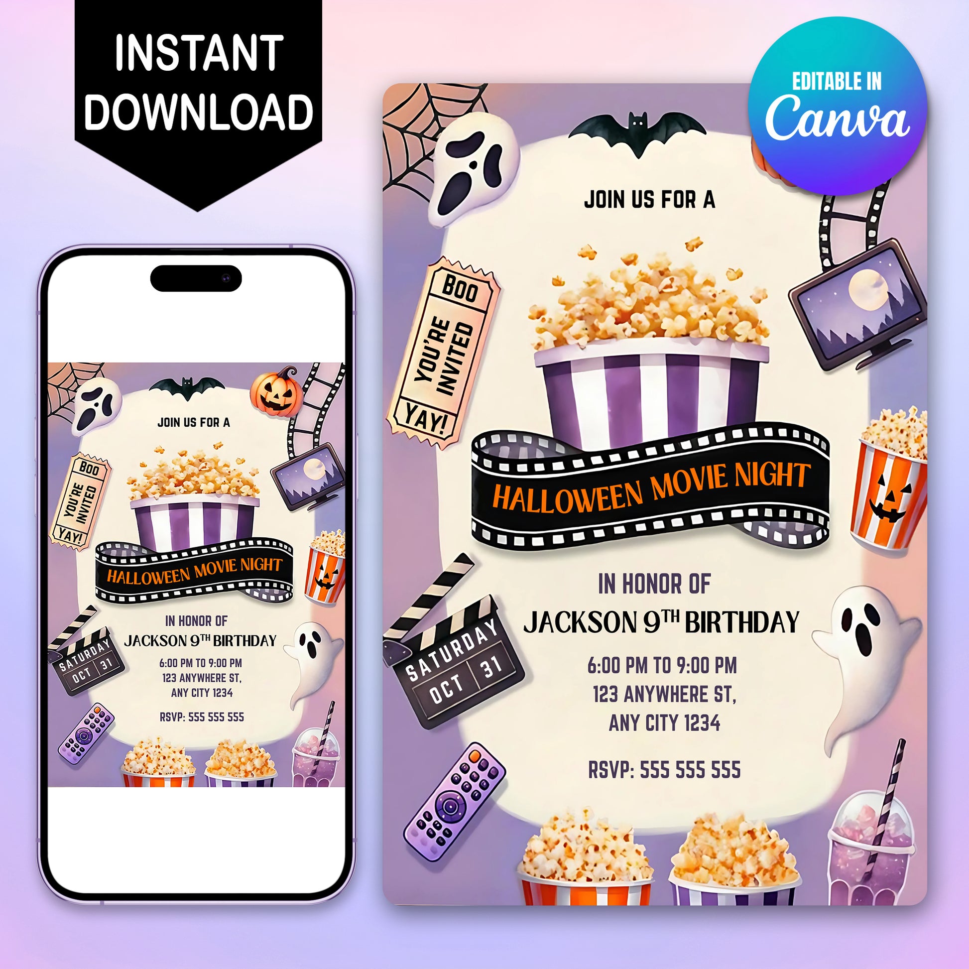 Editable Horror Movie Night Halloween Invitation - CreativeRino