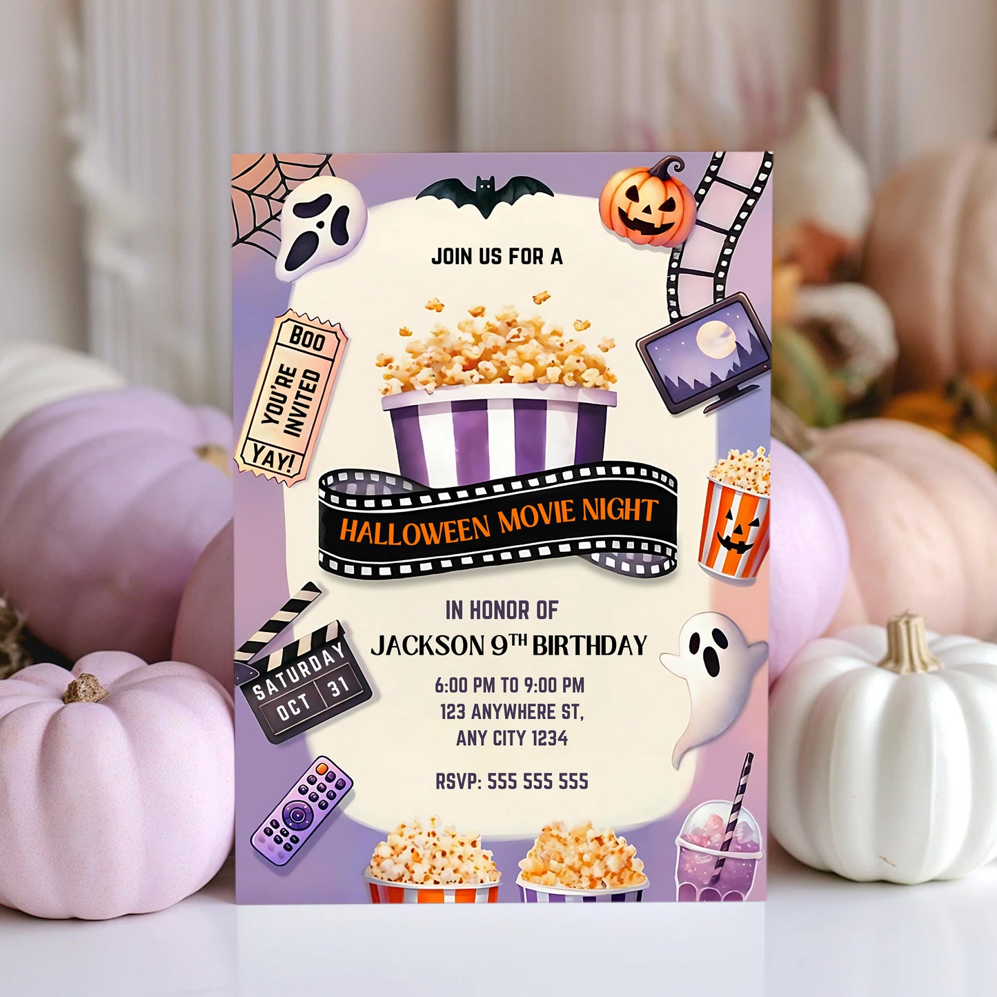 Editable Horror Movie Night Halloween Invitation - CreativeRino