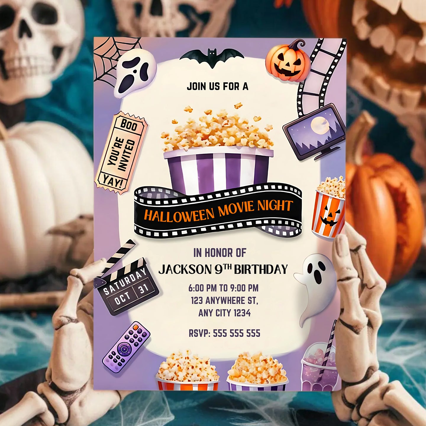 Editable Horror Movie Night Halloween Invitation - CreativeRino