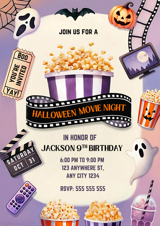 Editable Horror Movie Night Halloween Invitation - CreativeRino