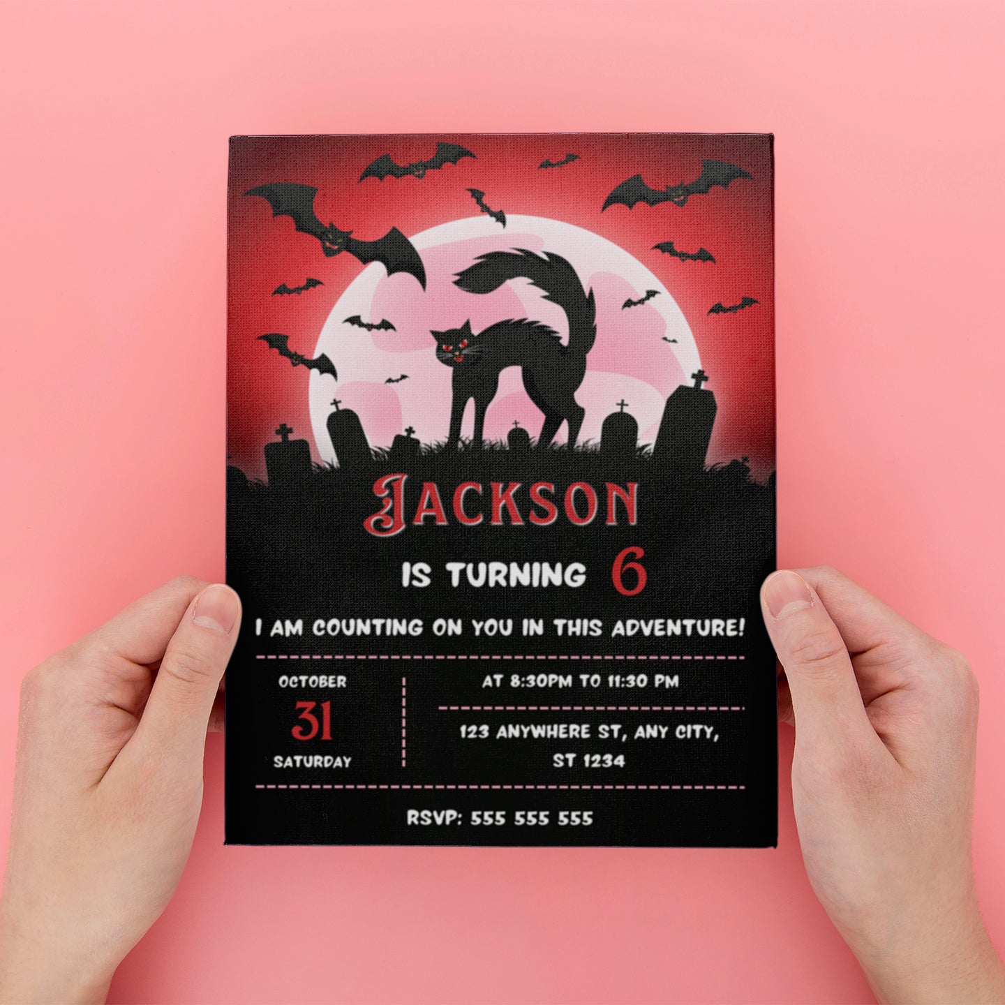 Bat Cat Halloween Birthday Party Invitation - CreativeRino