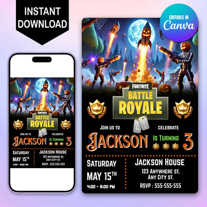 Fortnite Halloween Birthday Invitation - CreativeRino
