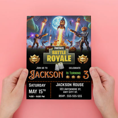 Fortnite Halloween Birthday Invitation - CreativeRino