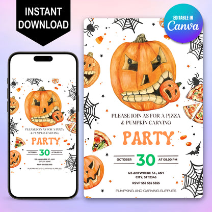 Pumpkin Carving Pizza Party Invitation - CreativeRino