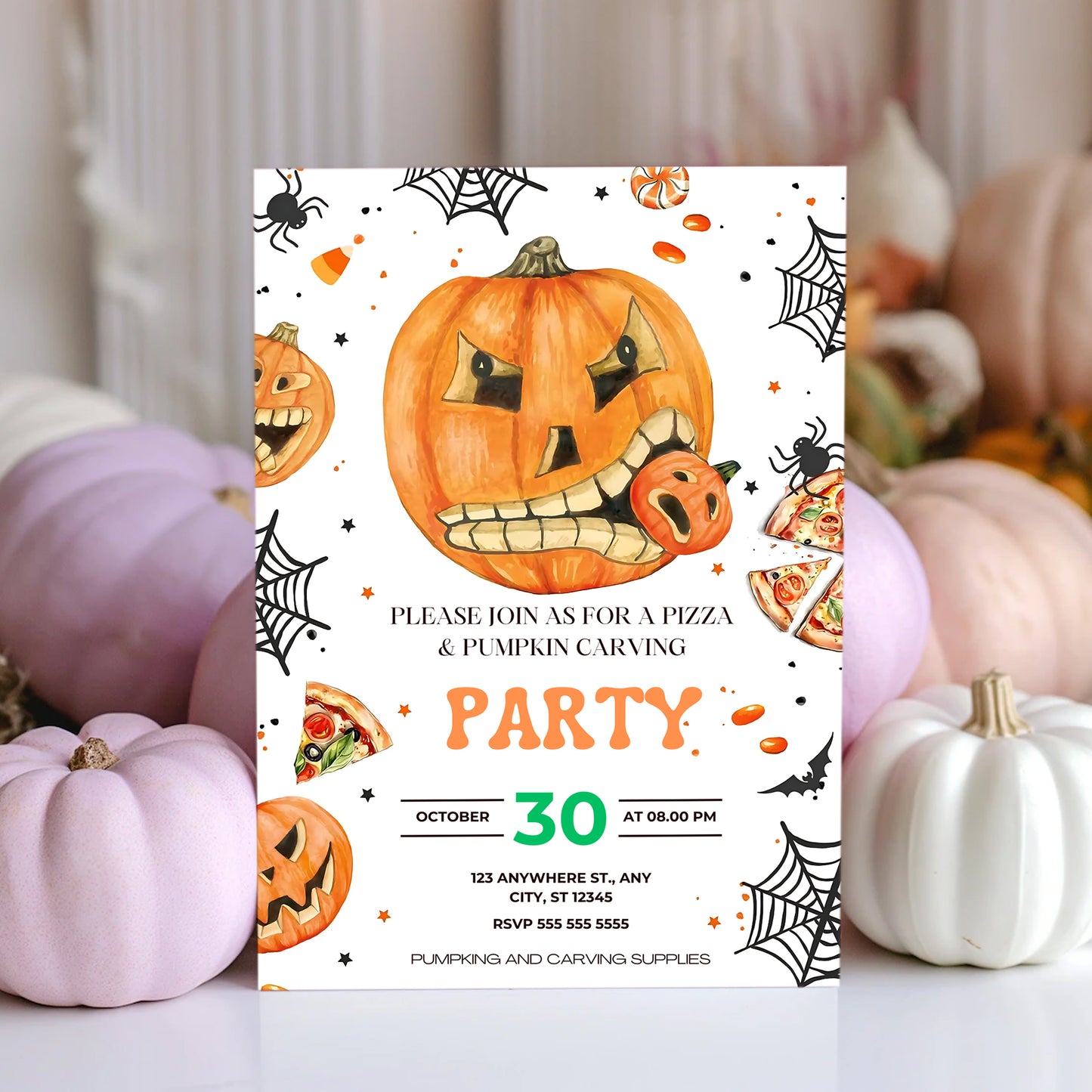 Pumpkin Carving Pizza Party Invitation - CreativeRino