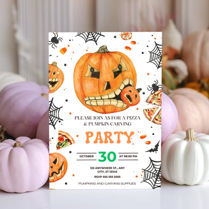 Pumpkin Carving Pizza Party Invitation - CreativeRino